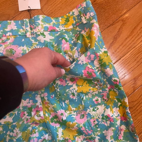 Zara High-Waisted Retro Floral Kick Flare Linen Pants Disco Cottagecore Sz 4